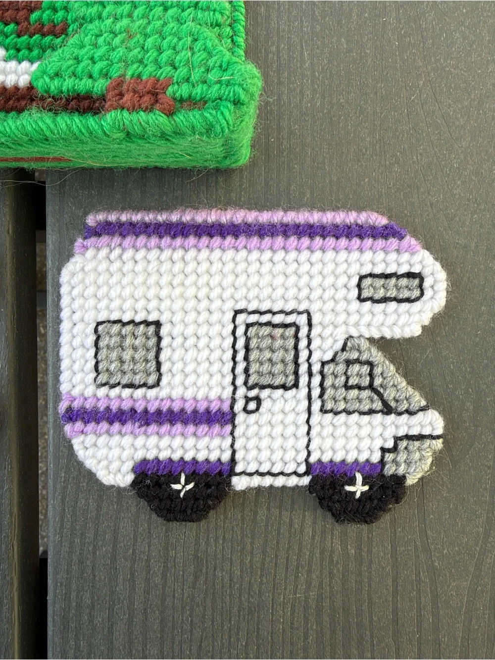 Cross-Stitch Camper & Mountain Coaster Set - Green, Blue, Purple
